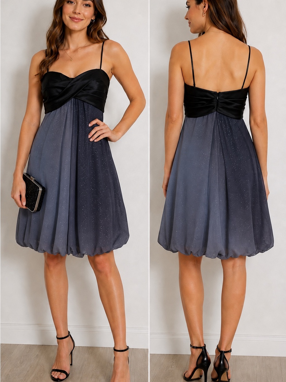 Bellisima Fashions Black Sparkle Chiffon Cocktail Dress Size 6 Party Evening